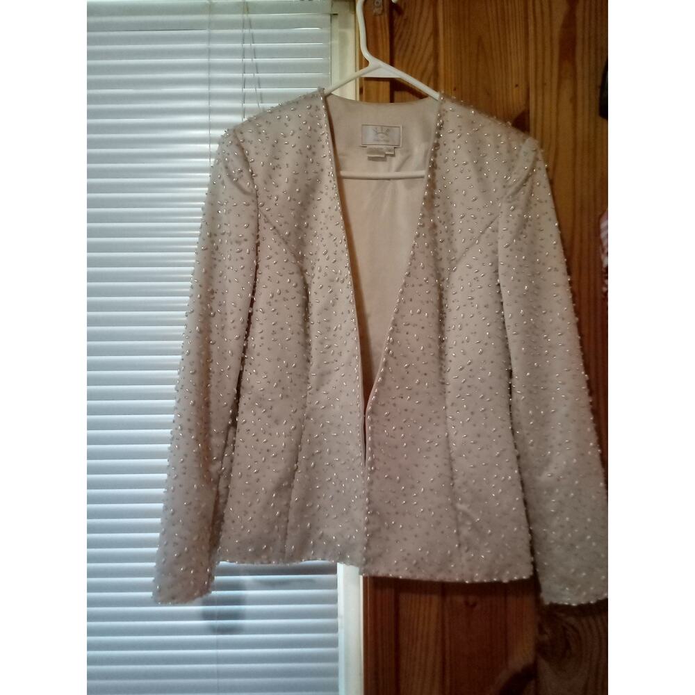 Vintage VIE By Victoria Royal Ivory Pearl Rhinestone Embellished Size 6 Blazer